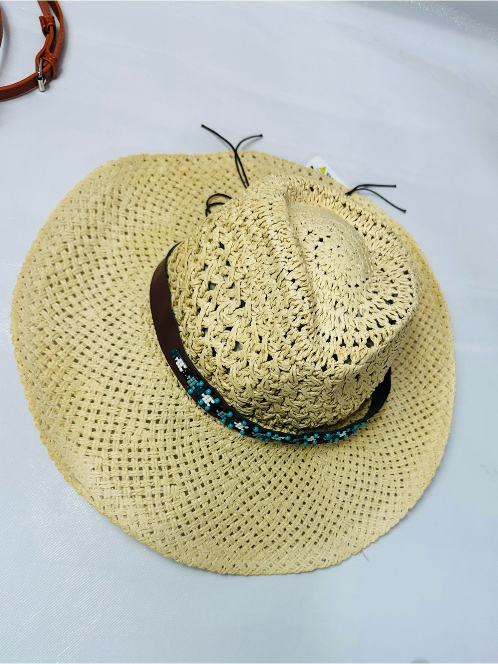 Source Unknown Natural Straw Sun Hat with Blue Floral Band - Picture 4 of 11